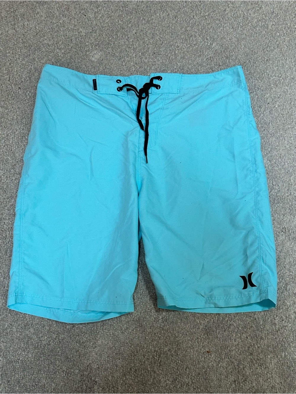 Hurley Men's Turquoise Swim Board Shorts with Black Drawstring